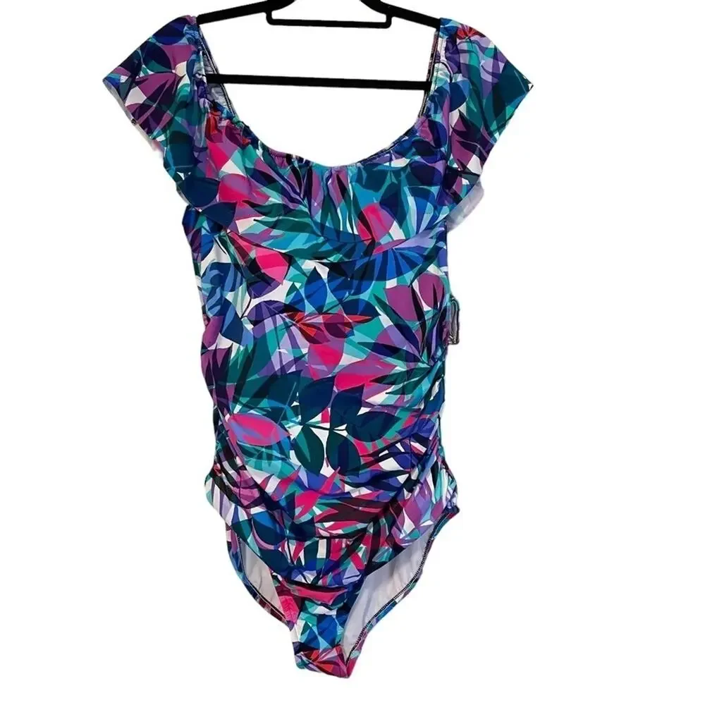 Swim Solutions Waist Minimizer Tropical Print‎ One piece Swimsuit NWT Size 18 - Picture 2 of 10